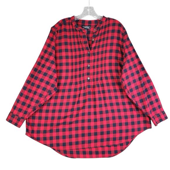Lands End Shirt Popover Flannel LS Red Blue Plaid Women’s Plus Size 20 Henley - Picture 2 of 10